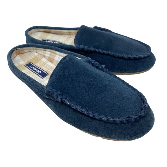 Lands’ End Navy Blue Suede Moccasin Mule Slippers Women's Sz 11 Cushioned Insole - Picture 1 of 8
